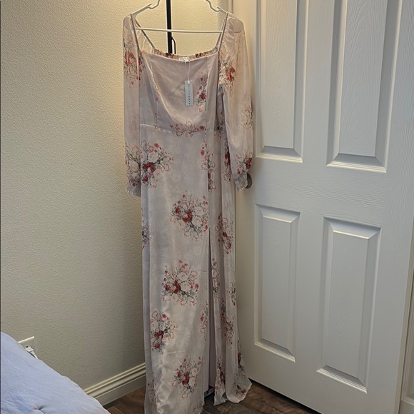 white fitted maxi dress Elmont Long Sleeve Maxi Dress